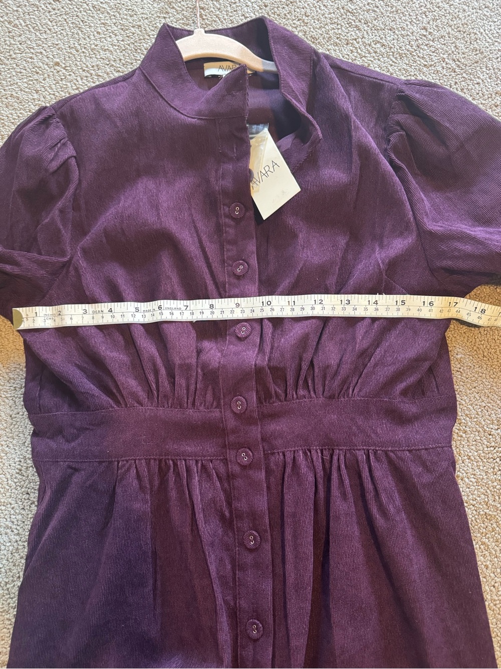 Avara Burgundy Corduroy Button-Front Long Sleeve Dress - Picture 5 of 6